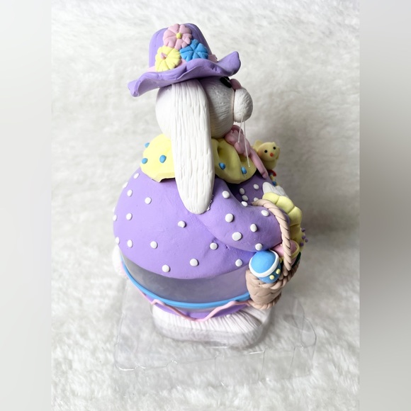 Collectible Easter Glass Ball Polymer Clay White Bunny Rabbit Figure Decor - Picture 9 of 12